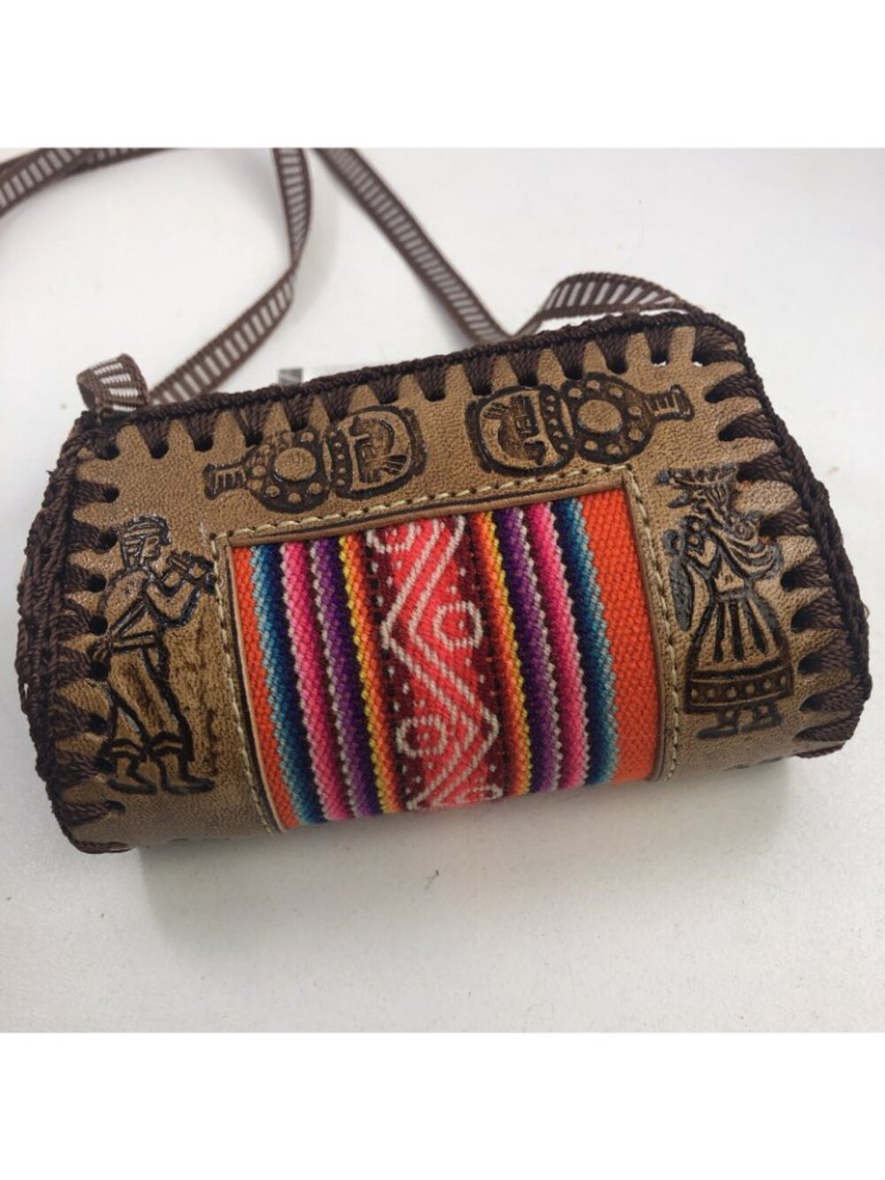 Childs Hand Tooled Leather Purse & Wallet Brown Woven Accent - Picture 2 of 5